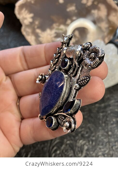 Simulated Sapphire Deer Crystal Stone Jewelry Pendant - #3vthgqtTlhg-3