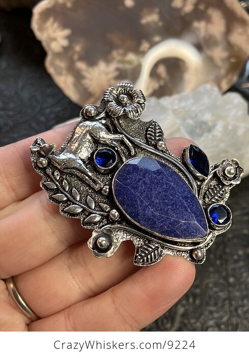 Simulated Sapphire Deer Crystal Stone Jewelry Pendant - #3vthgqtTlhg-2