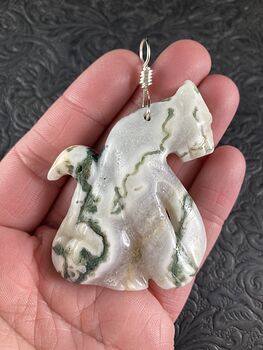 Sitting Cougar Cheetah or Leopard Big Cat Carved Moss Agate Stone Jewelry Pendant #mHT3KWHg220