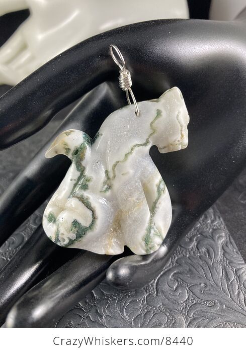 Sitting Cougar Cheetah or Leopard Big Cat Carved Moss Agate Stone Jewelry Pendant - #mHT3KWHg220-5