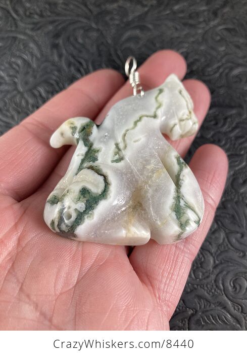 Sitting Cougar Cheetah or Leopard Big Cat Carved Moss Agate Stone Jewelry Pendant - #mHT3KWHg220-6