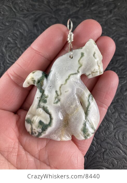 Sitting Cougar Cheetah or Leopard Big Cat Carved Moss Agate Stone Jewelry Pendant - #mHT3KWHg220-1