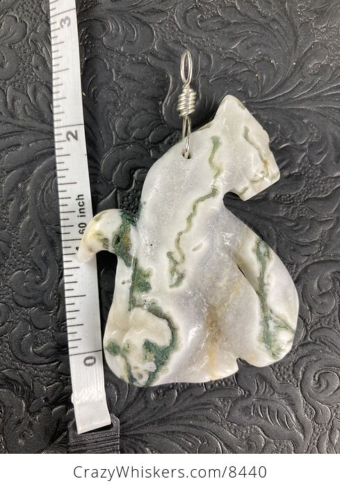 Sitting Cougar Cheetah or Leopard Big Cat Carved Moss Agate Stone Jewelry Pendant - #mHT3KWHg220-4