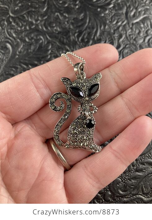 Sitting Kitty Cat Jewelry Pendant with Rhinestones and a Cute Collar - #iqloFOEiNKY-2