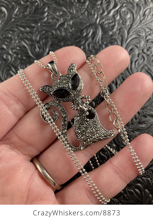 Sitting Kitty Cat Jewelry Pendant with Rhinestones and a Cute Collar - #iqloFOEiNKY-1
