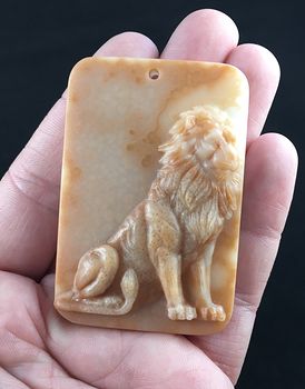 Sitting Male Lion Carved Red Jasper Stone Pendant Jewelry #mvAD5gNSwEE