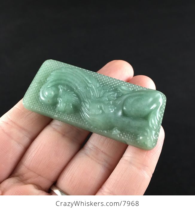 Sitting Winged Lion Carved Green Aventurine Stone Pendant Jewelry - #TOH05fb0bqA-3