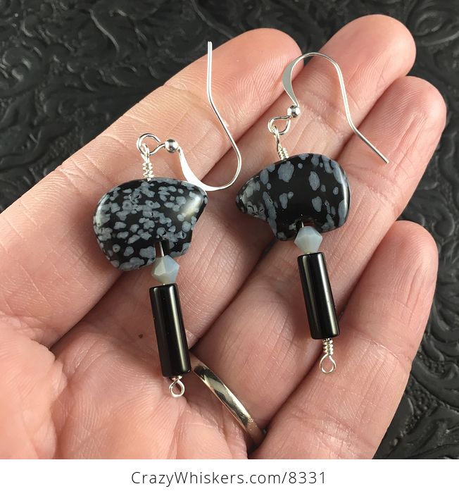 Snowflake Obsidian Bear and Gray and Black Earrings - #kZC18Ee9GTg-1