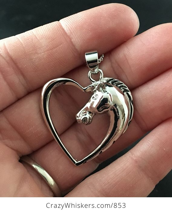 Sold Silver Tone Horse Head Heart Pendant - #8mhOJuwnOf0-1