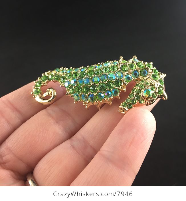 Sold Stunning Green and Gold Seahorse Pendant and Brooch Jewelry - #15d6QeFjJrY-5