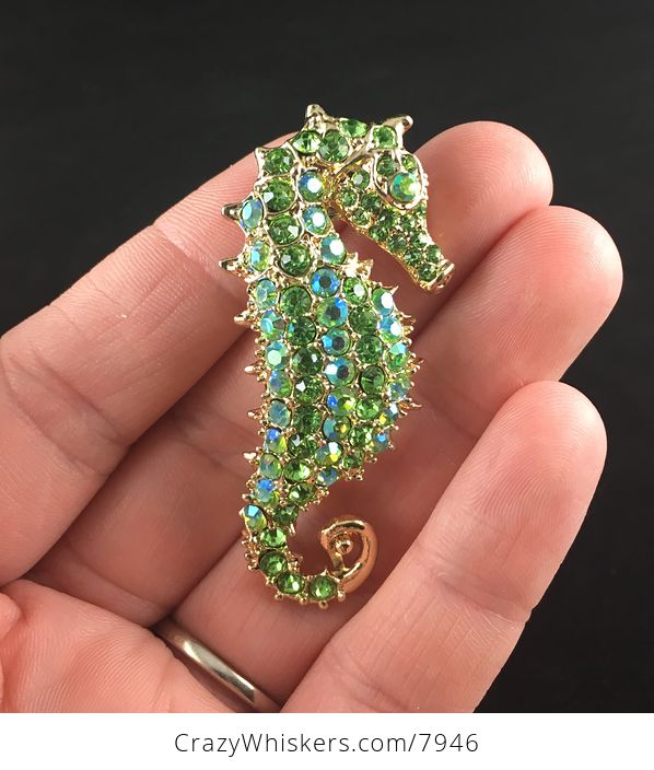 Sold Stunning Green and Gold Seahorse Pendant and Brooch Jewelry - #15d6QeFjJrY-1