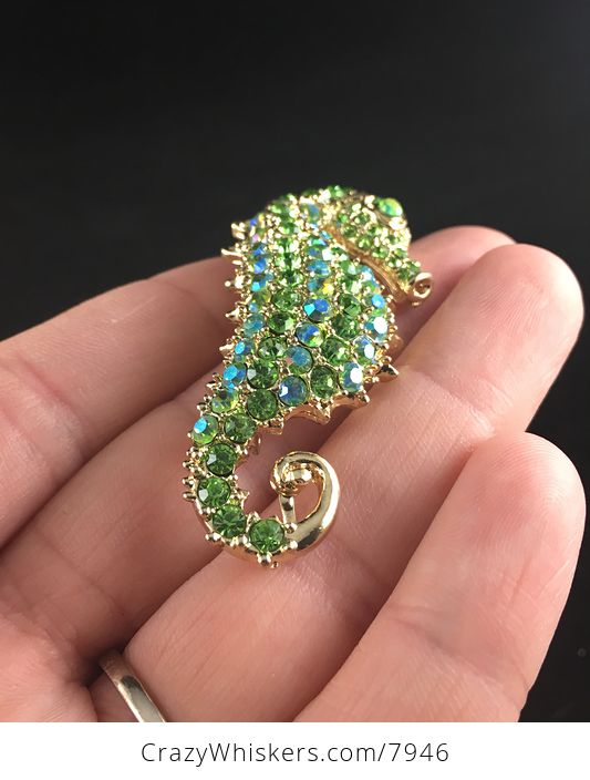 Sold Stunning Green and Gold Seahorse Pendant and Brooch Jewelry - #15d6QeFjJrY-6