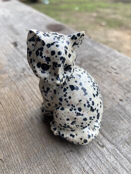 Spotted Dalmatian Jasper Kitty Cat Stone Crystal Figurine Carving #a8kbWCozYPM