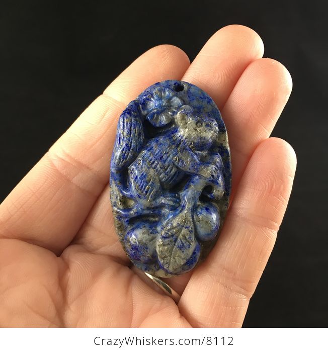 Squirrel Carved Lapis Lazuli Stone Pendant Jewelry - #yrd0ltXe9pQ-1