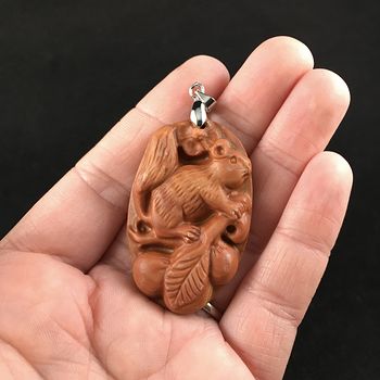 Squirrel Carved Red Jasper Stone Pendant Jewelry #0nuZgjoTV2s