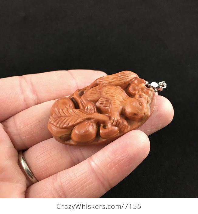 Squirrel Carved Red Jasper Stone Pendant Jewelry - #0nuZgjoTV2s-3
