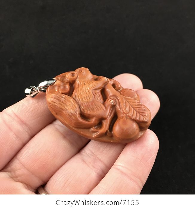 Squirrel Carved Red Jasper Stone Pendant Jewelry - #0nuZgjoTV2s-4