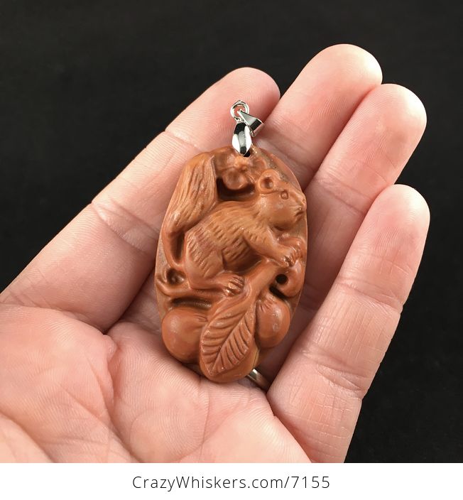 Squirrel Carved Red Jasper Stone Pendant Jewelry - #0nuZgjoTV2s-1
