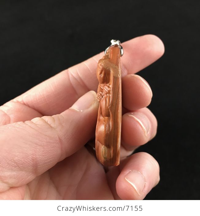Squirrel Carved Red Jasper Stone Pendant Jewelry - #0nuZgjoTV2s-5