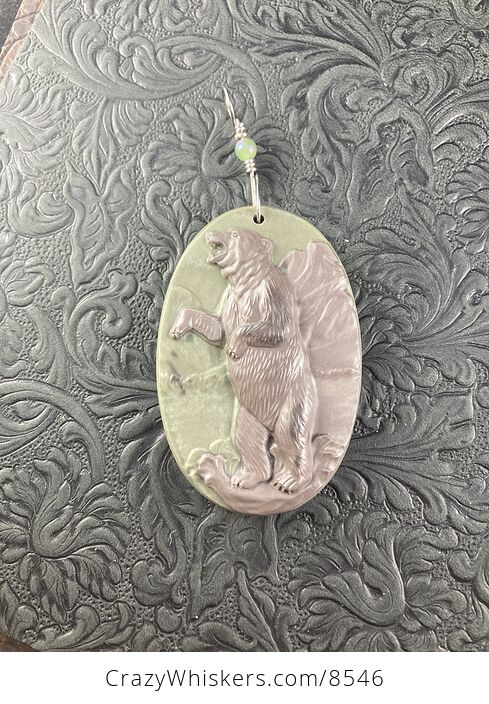 Standing Bear Carved Ribbon Jasper Stone Pendant Jewelry - #wmMzYM00Un8-3