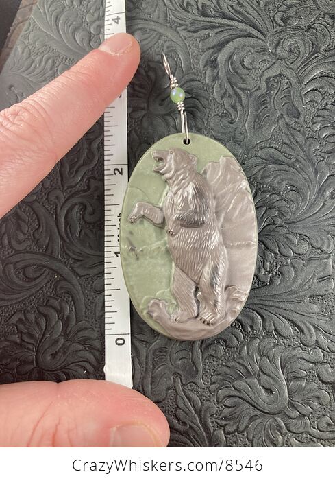 Standing Bear Carved Ribbon Jasper Stone Pendant Jewelry - #wmMzYM00Un8-2