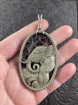 Stone Jewelry Crystal Ornament Pendant Elephant Carved in Jasper #BwxTBf9ozXg