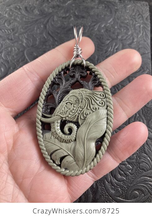 Stone Jewelry Crystal Ornament Pendant Elephant Carved in Jasper - #BwxTBf9ozXg-1