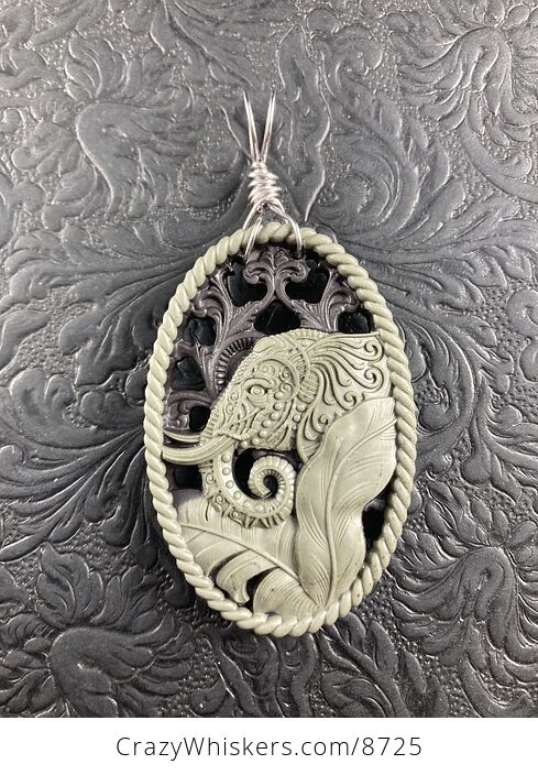 Stone Jewelry Crystal Ornament Pendant Elephant Carved in Jasper - #BwxTBf9ozXg-2