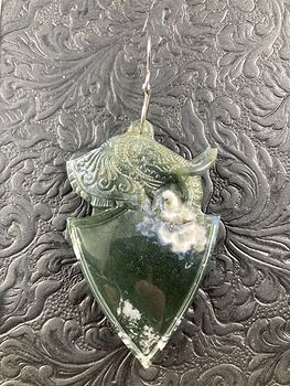 Stone Jewelry Crystal Ornament Pendant Elephant Carved in Moss Agate #duyFyPecTQ4