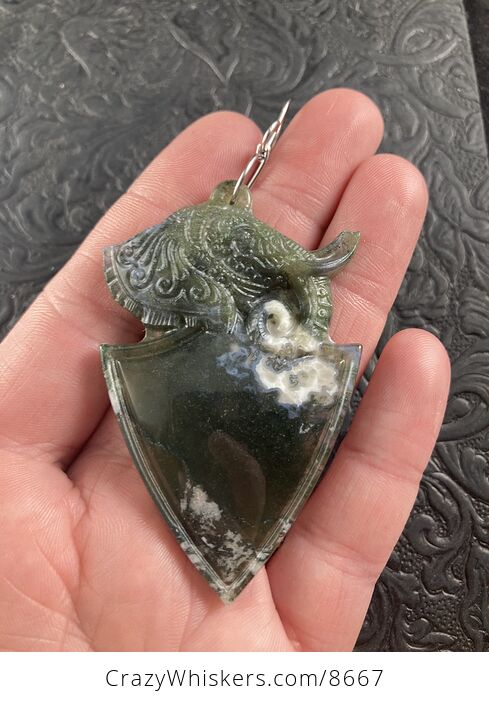 Stone Jewelry Crystal Ornament Pendant Elephant Carved in Moss Agate - #duyFyPecTQ4-2