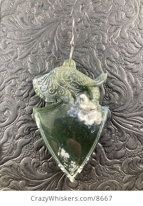 Stone Jewelry Crystal Ornament Pendant Elephant Carved in Moss Agate - #duyFyPecTQ4-1