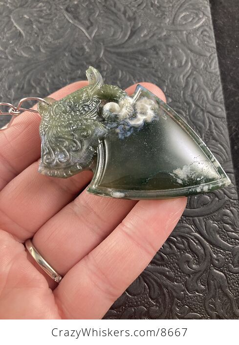 Stone Jewelry Crystal Ornament Pendant Elephant Carved in Moss Agate - #duyFyPecTQ4-4