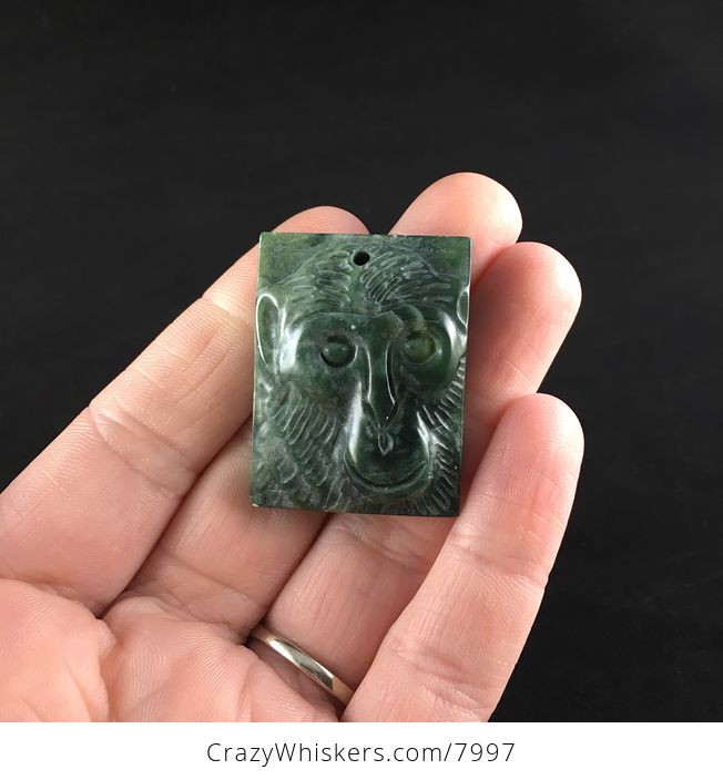 Stone Pendant Jewelry Chimpanzee Monkey Face Carved Green Jasper - #CDhvy9ZiJwc-1