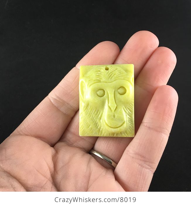 Stone Pendant Jewelry Chimpanzee Monkey Face Carved Lemon Jade - #chtl7VXvZIQ-1