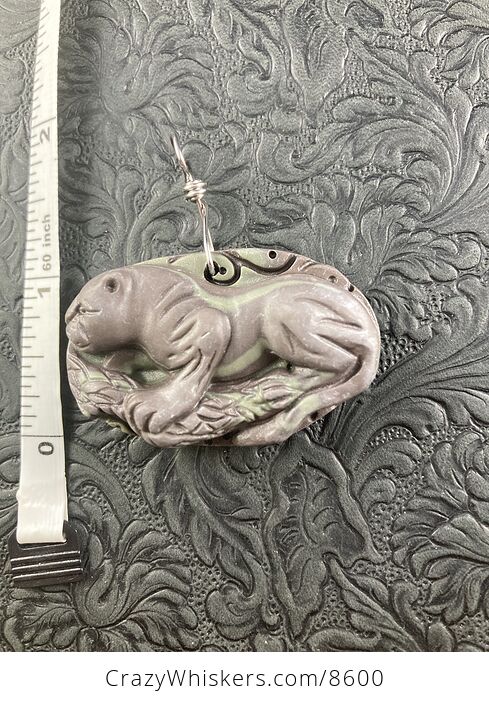 Stone Pendant Jewelry Cougar Mountain Lion Puma Panther Leopard Carved Jasper - #eVD4qPfRalk-2