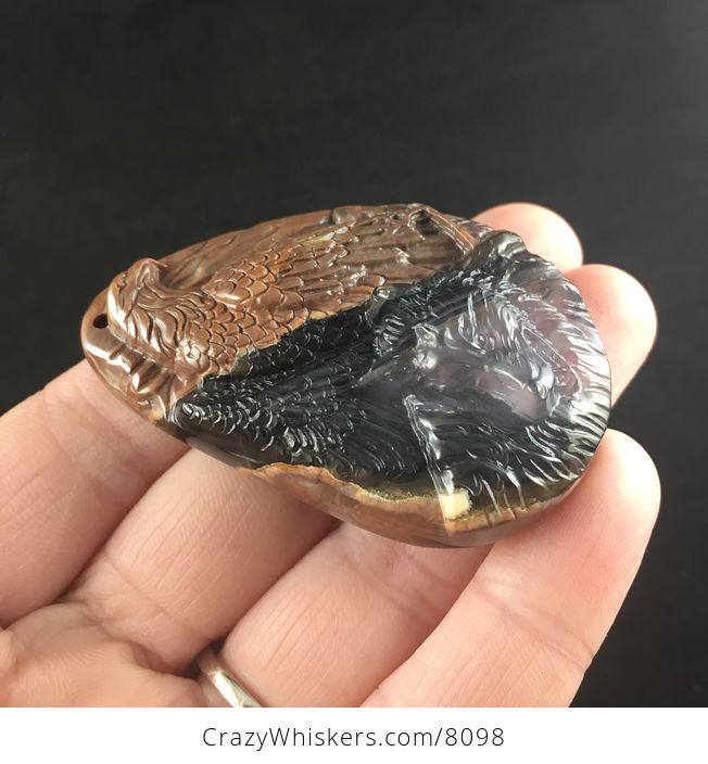 Stone Pendant Jewelry Wolf and Eagle Spirit Animals Carved Black and Brown Mexican Agate - #h9o9AwFFpL0-3