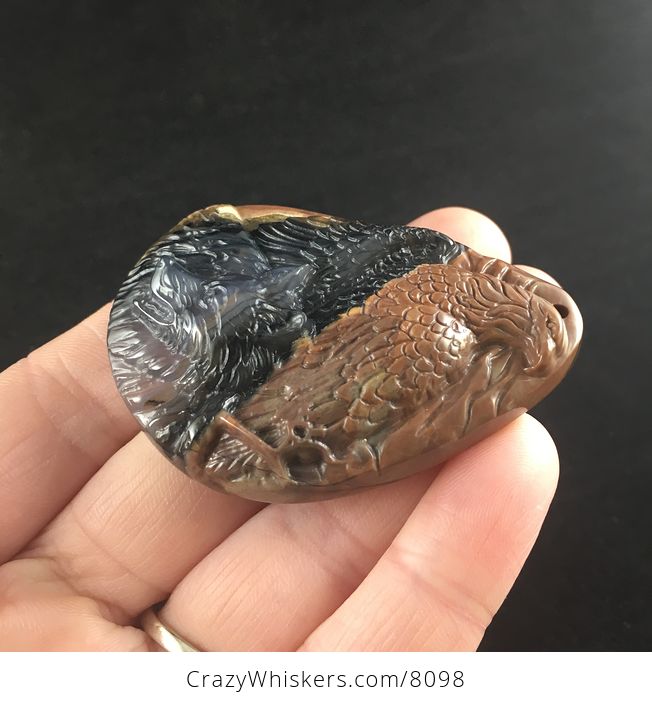Stone Pendant Jewelry Wolf and Eagle Spirit Animals Carved Black and Brown Mexican Agate - #h9o9AwFFpL0-4