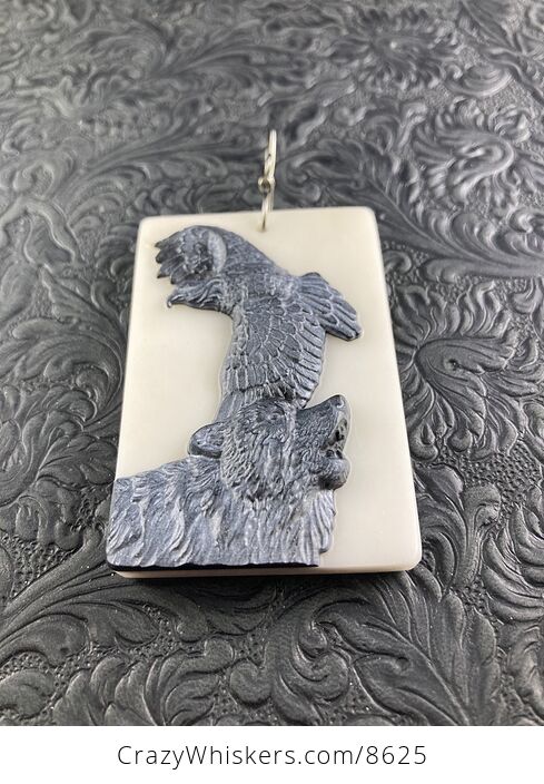 Stone Pendant Jewelry Wolf and Eagle Spirit Animals Carved Black Jasper on White Jade - #AmcAH95oCIc-5