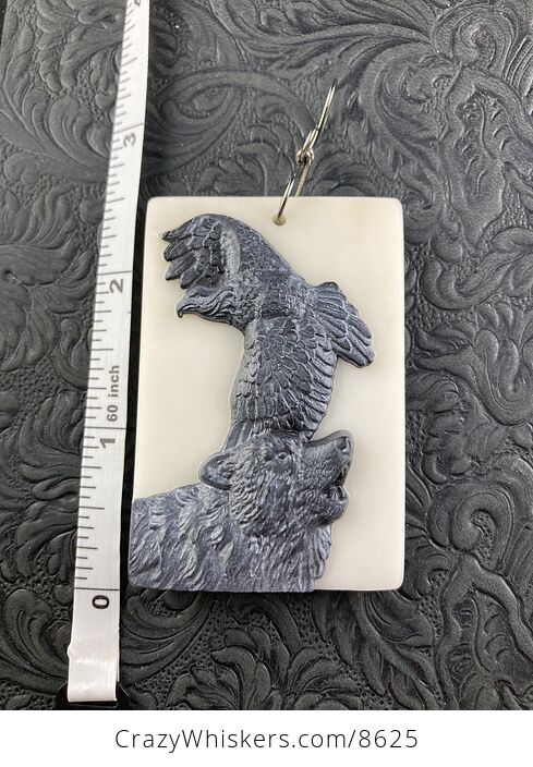 Stone Pendant Jewelry Wolf and Eagle Spirit Animals Carved Black Jasper on White Jade - #AmcAH95oCIc-2