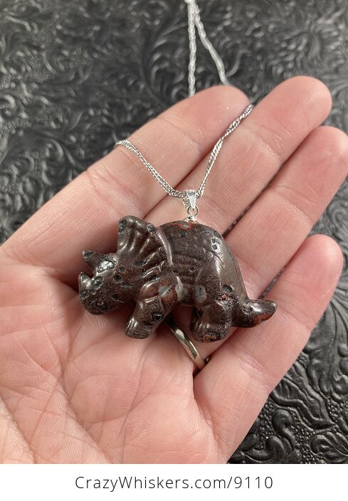 Stone Triceratops Dinosaur Pendant Necklace Jewelry - #ndsxUD4ArKo-1