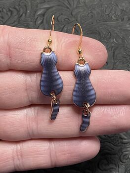 Striped Black Cat Dangly Tail Earrings #zDk2HpO31dU