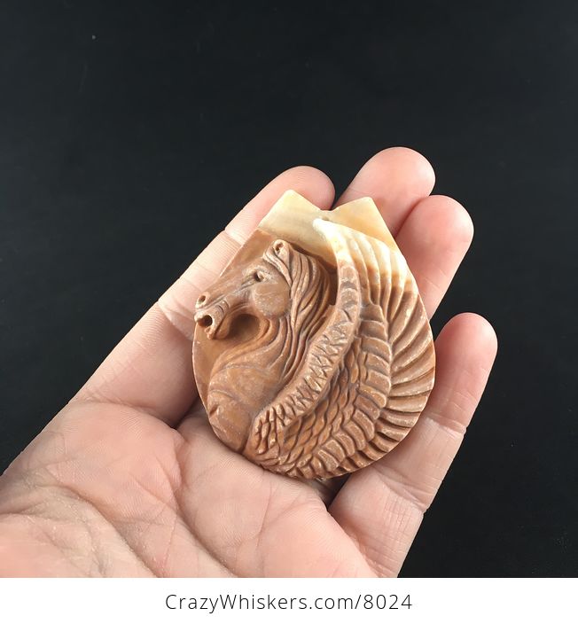 Stunning Carved Winged Pegasus Horse in Profile Matte Orange Jasper Stone Pendant Jewelry - #dMYCtct5trE-1