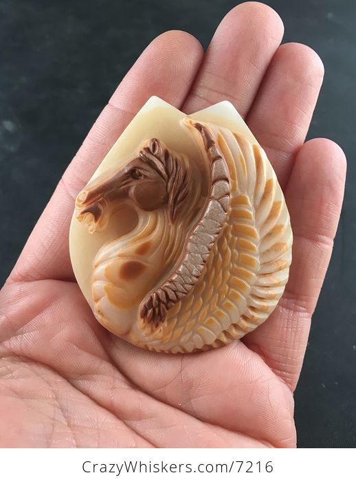 Stunning Carved Winged Pegasus Horse in Profile Orange and Brown Jasper Stone Pendant Jewelry - #TmNbaIZGs8Y-1