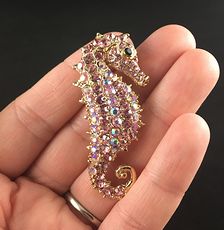 Stunning Pink and Gold Seahorse Pendant and Brooch Jewelry #ImDdVVk45So