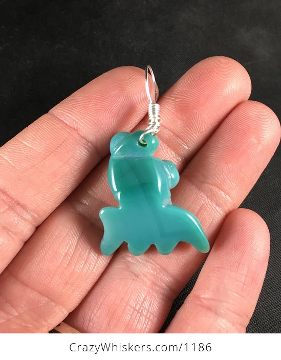 Stunning Turquoise Blue Colored Carved Agate Goldfish Pendant Necklace with Custom Wire Bail - #QYyJZVDxVTU-2
