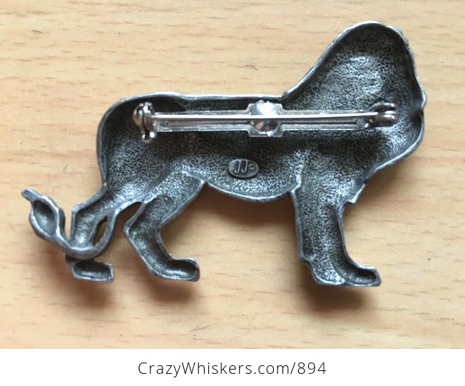 Stunning Vintage Pewter Tone Standing Male Lion Brooch Pin by Jj - #7wKB2E4xL3w-2