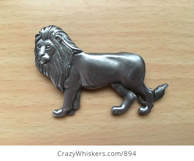 Stunning Vintage Pewter Tone Standing Male Lion Brooch Pin by Jj - #7wKB2E4xL3w-1