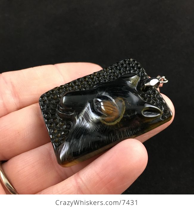 Stunning Wolf Carved Tiger Eye Stone Pendant Jewelry - #6uZL83hRojg-4