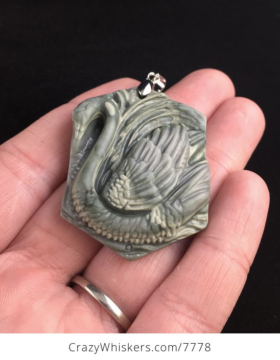 Swan Bird Carved Ribbon Jasper Stone Pendant Jewelry - #f0xYqLbex2Y-2