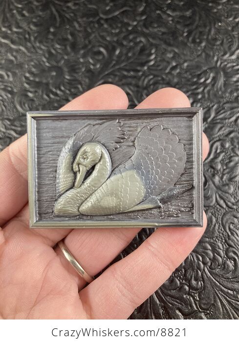 Swan Carved Jasper Stone Pendant Jewelry Mini Art Ornament - #J9Weqe7QwxM-2